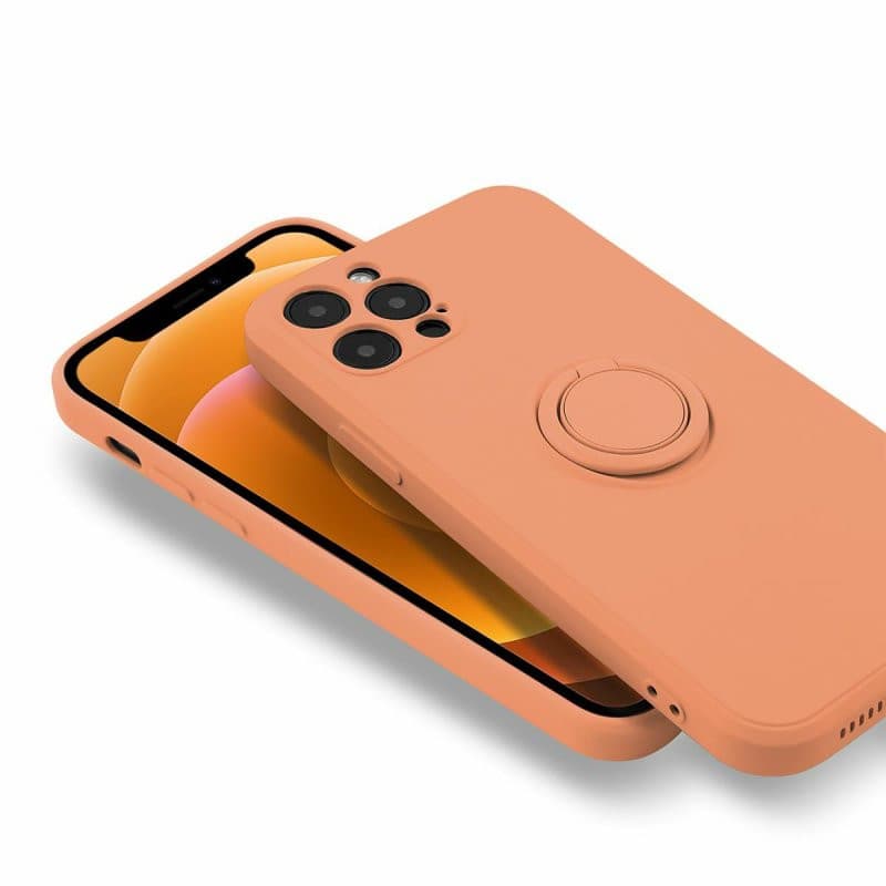 Husa Samsung Galaxy S22 Plus, Ring Silicone, inel rotativ, catifea in interior, portocalie — 2