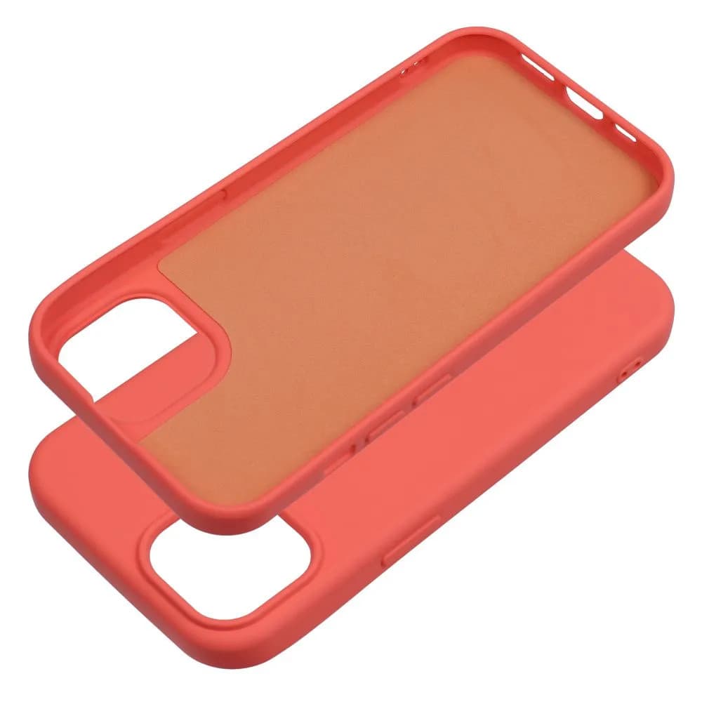 Husa Apple iPhone 15, Luxury Silicone, catifea in interior, rosu piersica — 3