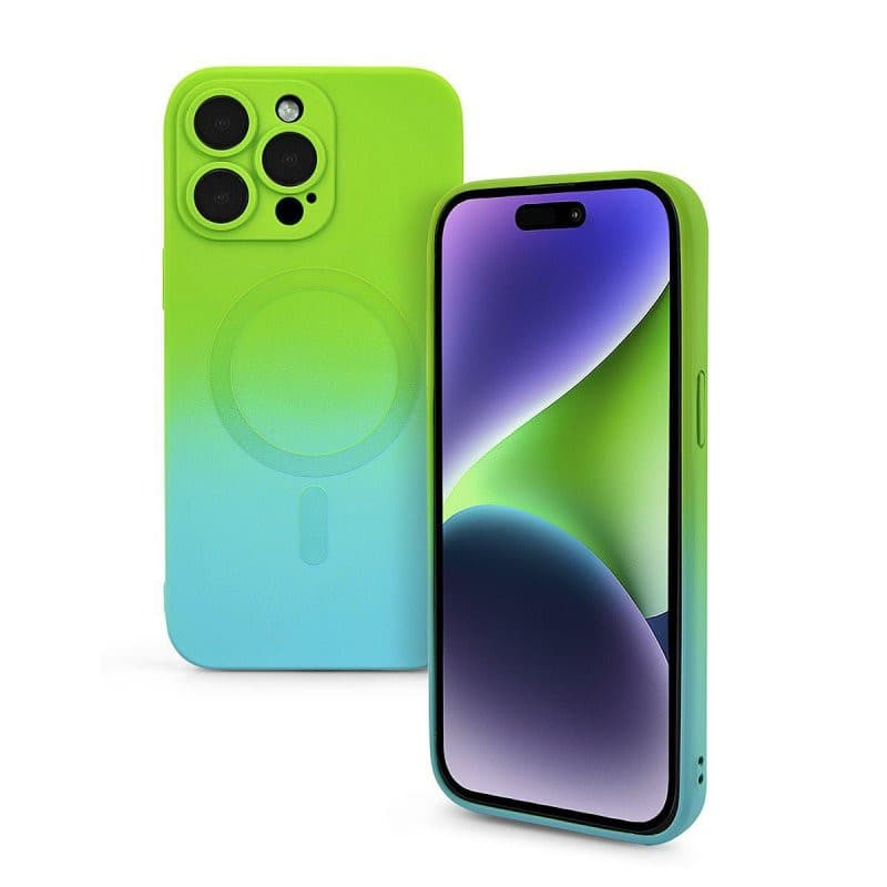 Husa Apple iPhone 13 Pro, Magsafe Ombre Silicone, geam protectie camere, verde/albastru — 5