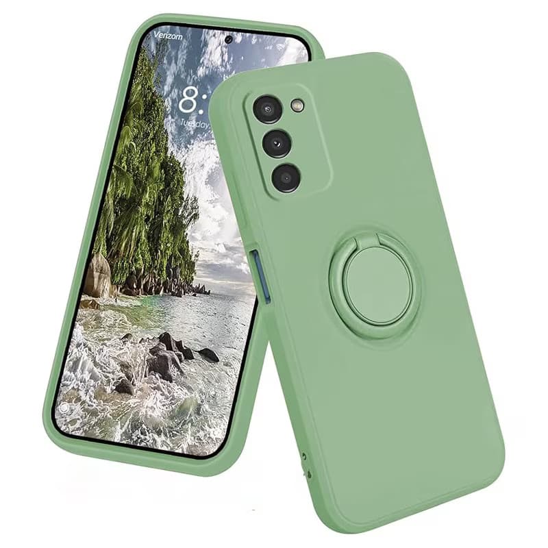 Husa Samsung Galaxy A15, Ring Silicone, inel rotativ, catifea in interior, verde maslina
