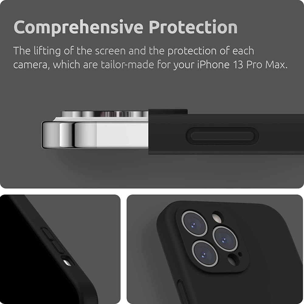 Husa Apple iPhone 13 Pro, Luxury Silicone, catifea in interior, protectie camere, negru — 3