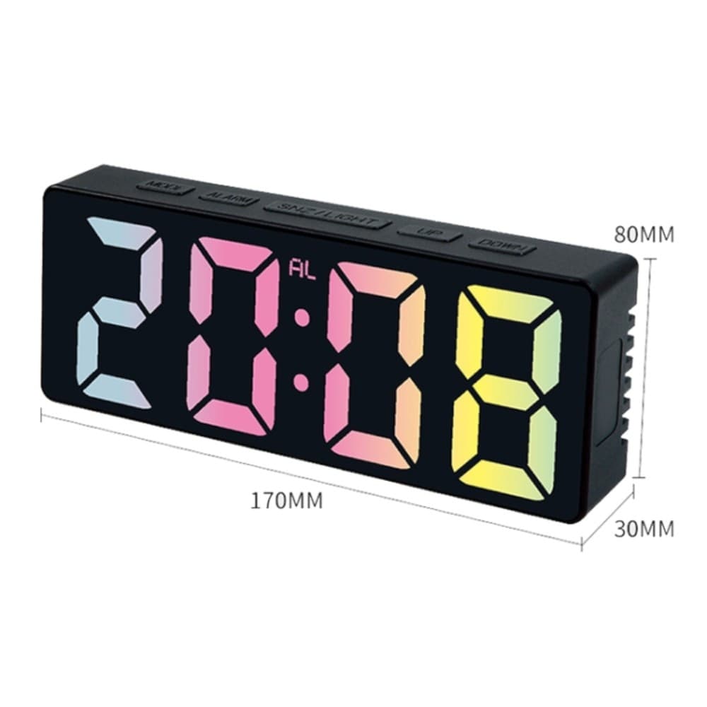 Ceas de masa digital LED DS-3806C, carcasa neagra si afisaj multicolor — 3