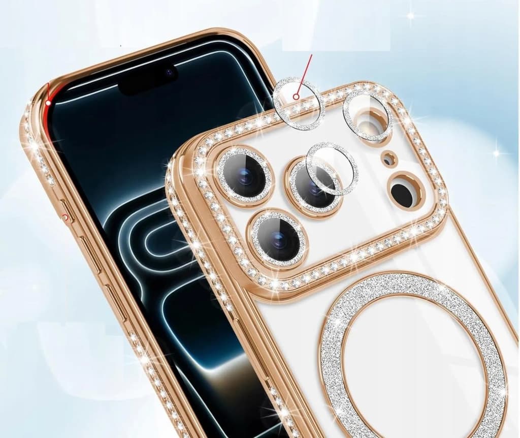 Husa Apple iPhone 17 Pro Max, Electroplating Bling Magsafe, protectie camera, margini rose gold — 2