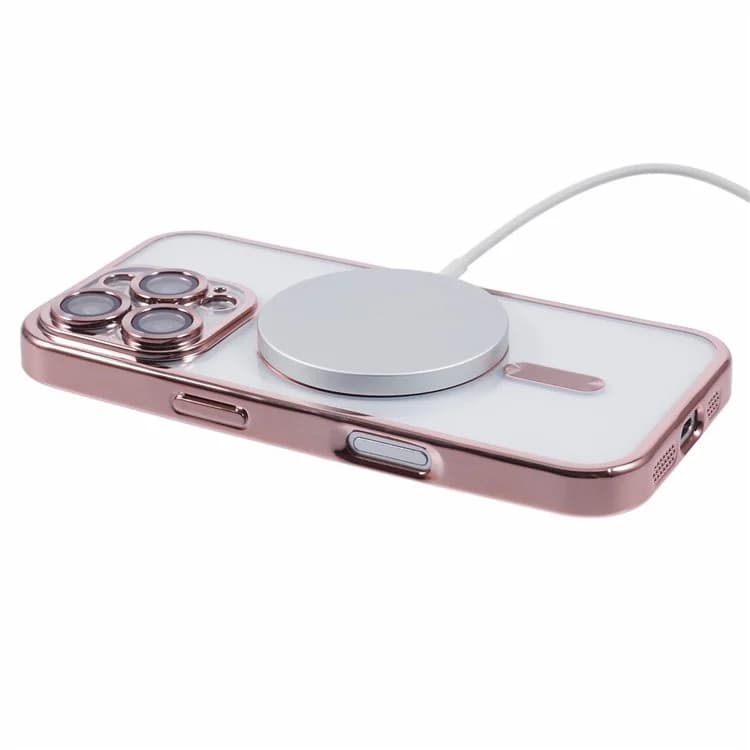 Husa Apple iPhone 15 Pro, Magsafe Electroplating TPU, protectie camera, margini rose gold — 2