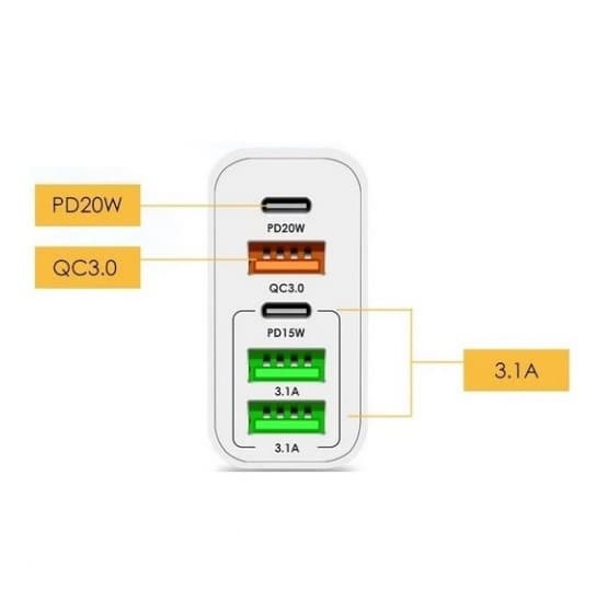 Incarcator priza 120W, AR-PD02, 3 porturi USB, 2 porturi PD/Type-C, incarcare super rapida, alb — 3