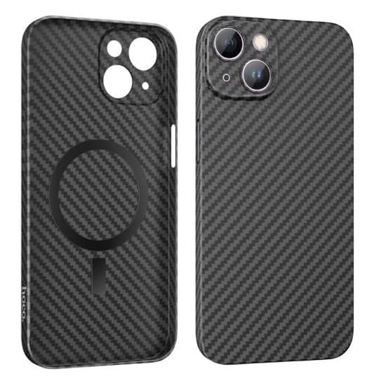 Husa protectie Apple iPhone 14, Hoco Premium Magsafe Carbon, textura kevlar, incarcare magsafe, neagra