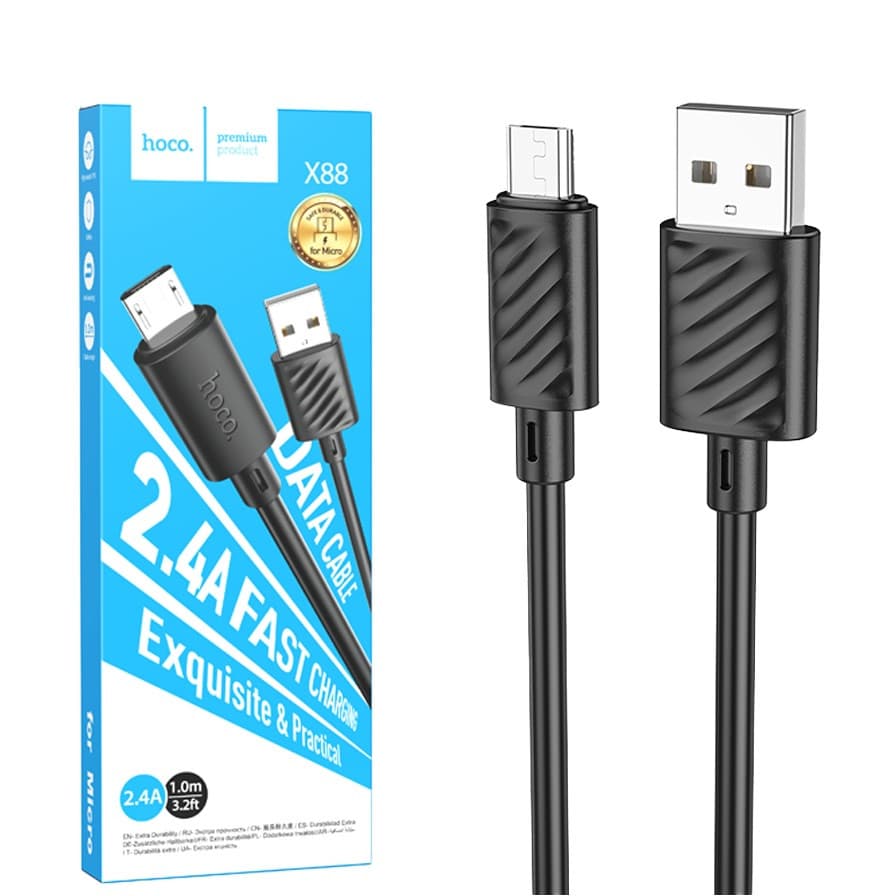 Cablu de date si incarcare MicroUSB Hoco X88, 18W/2.4A, 1 metru, negru