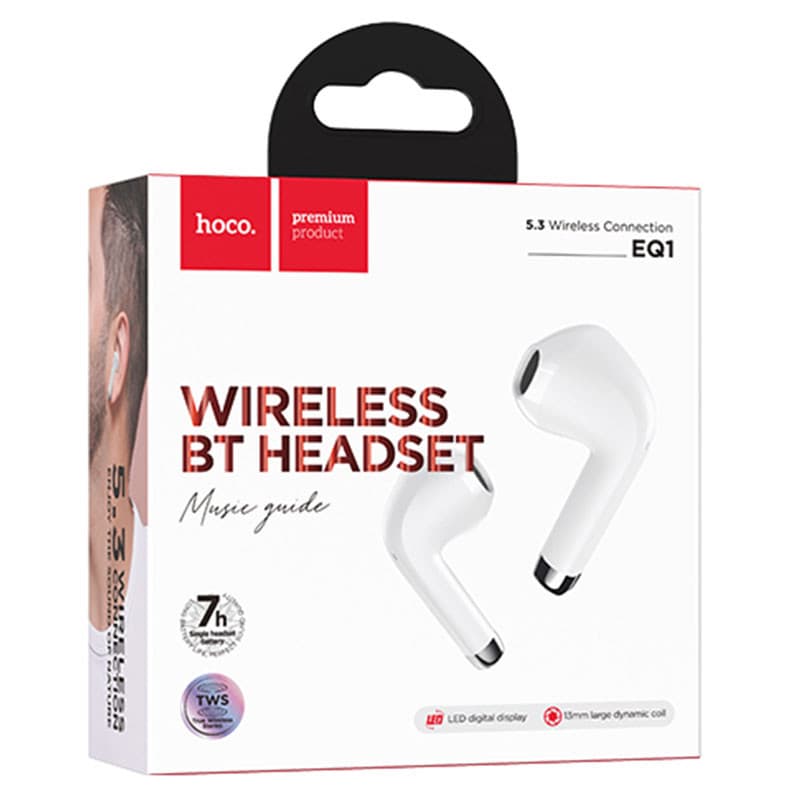 Casti Wireless Hoco EQ1 TWS, Bluetooth 5.3, LED Digital Display, albe — 5