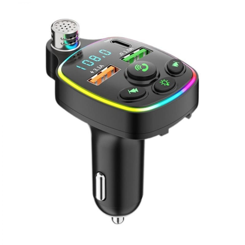 Modulator FM Bluetooth Andowl Q-C71, 2 porturi USB + 1 port PD, 5V/3.1A, lumini RGB, ecran LED, microfon handsfree, negru — 3
