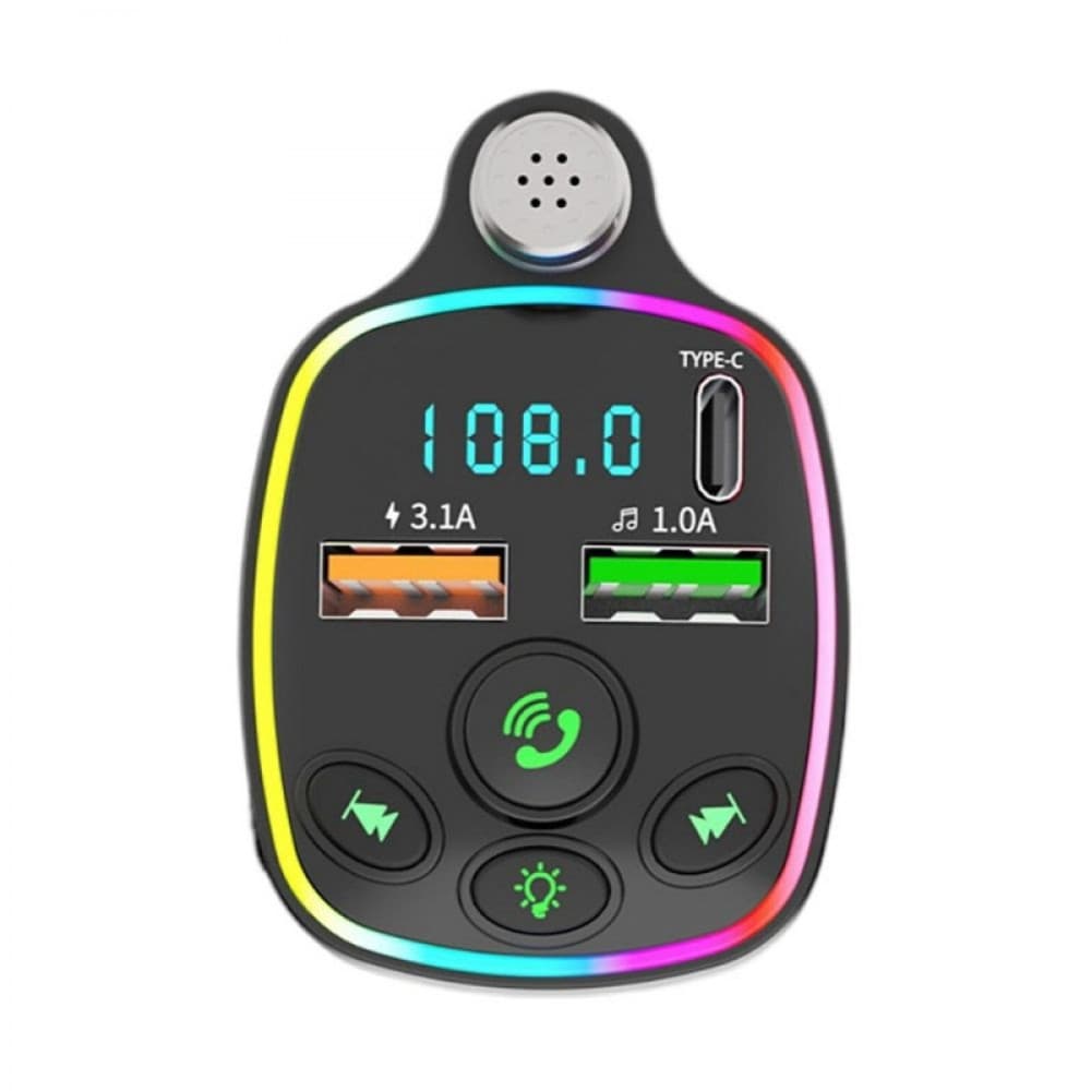 Modulator FM Bluetooth Andowl Q-C71, 2 porturi USB + 1 port PD, 5V/3.1A, lumini RGB, ecran LED, microfon handsfree, negru — 4