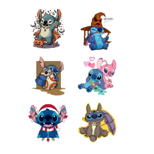 Set 6 stickere cu Stitch, hartie foto autoadeziva Sticker Glossy, aprox. 8 x 6 cm