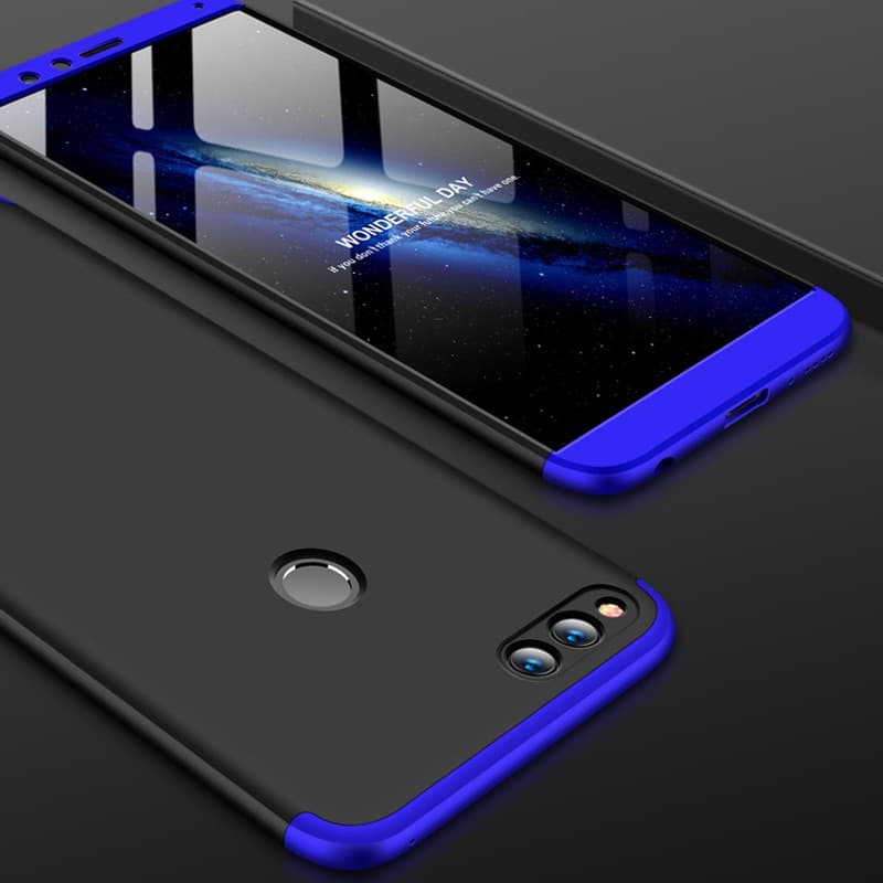 Husa Full cover GKK (fata + spate) pentru Huawei Honor 7X, negru cu albastru — 2
