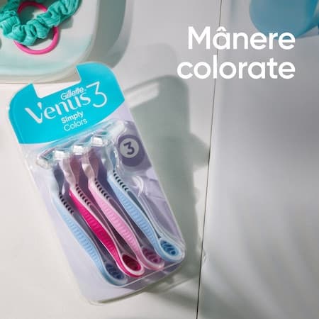 Set 4 aparate de ras Gillette Venus Colors, 3 lame, banda lubrifianta cu aloe, colorate — 2