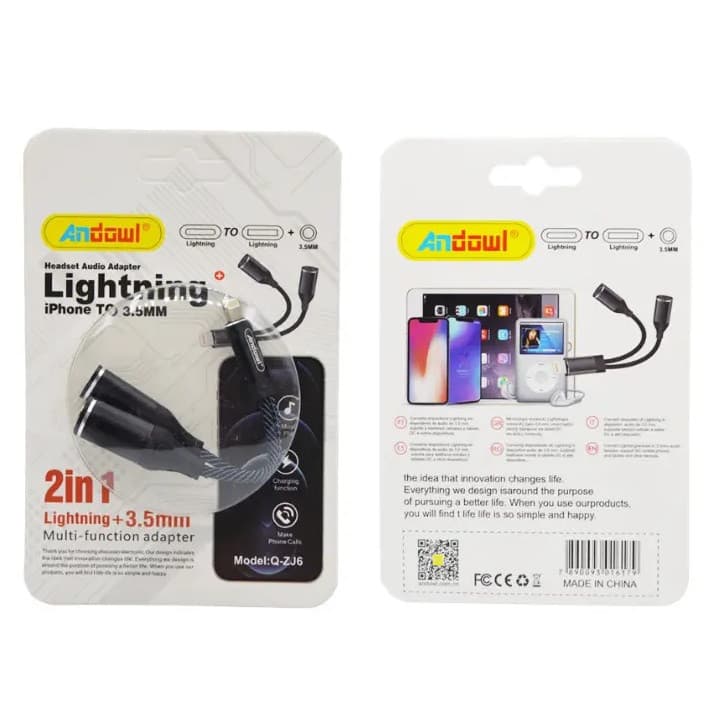 Cablu adaptor Andowl ZJ6, Lightning to Lightning/Jack 3.5mm, audio/incarcare — 2