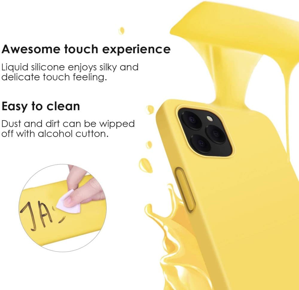 Husa Apple iPhone 11 Luxury Silicone, catifea in interior, galbena — 4