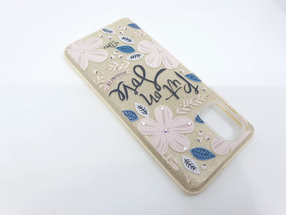 Husa Flowers Glitter pentru Apple iPhone 11 Pro, cu mesaj, aurie — 3