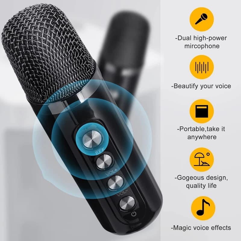 Set boxa si doua microfoane Karaoke HL-233, bluetooth, lumina RGB, functie efecte voce, 10W, negre — 4