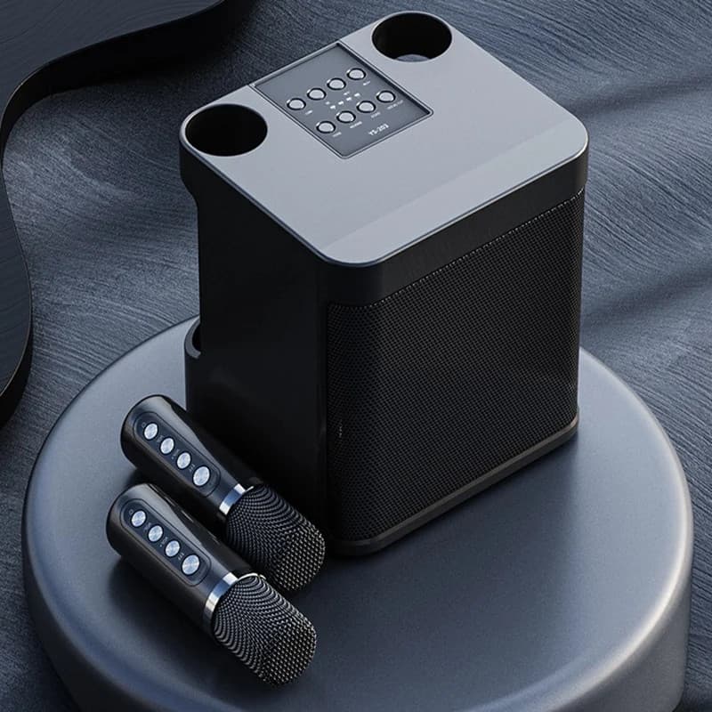 Set boxa si doua microfoane Karaoke HL-233, bluetooth, lumina RGB, functie efecte voce, 10W, negre — 5