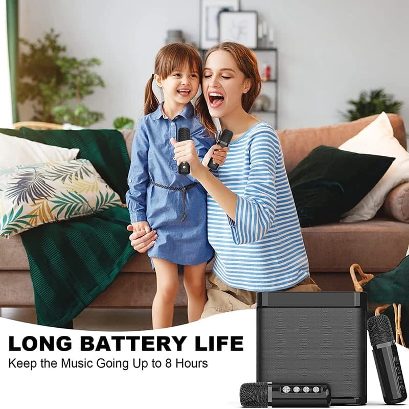 Set boxa si doua microfoane Karaoke HL-233, bluetooth, lumina RGB, functie efecte voce, 10W, negre — 6