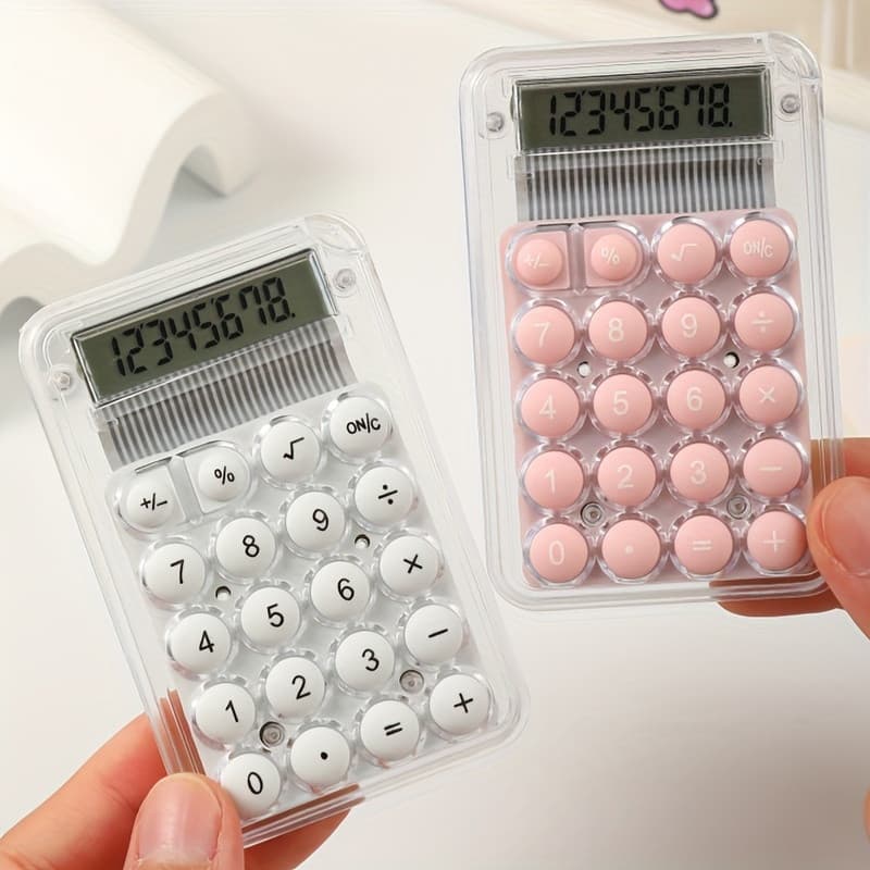 Mini calculator de birou Karuida KK-506, 8 caractere, carcasa transparenta, butoane albe — 2