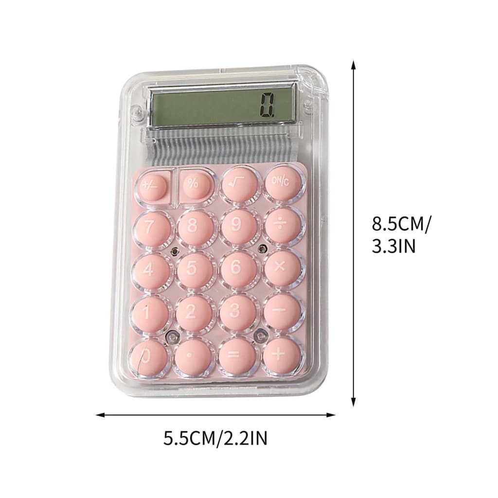 Mini calculator de birou Karuida KK-506, 8 caractere, carcasa transparenta, butoane roz — 4