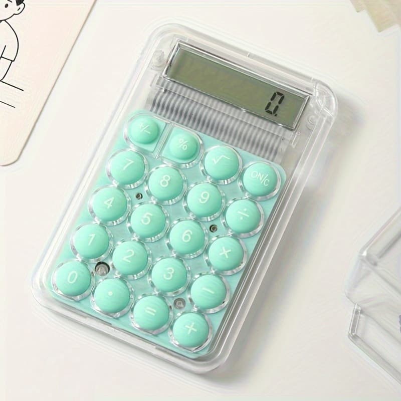 Mini calculator de birou Karuida KK-506, 8 caractere, carcasa transparenta, butoane verzi