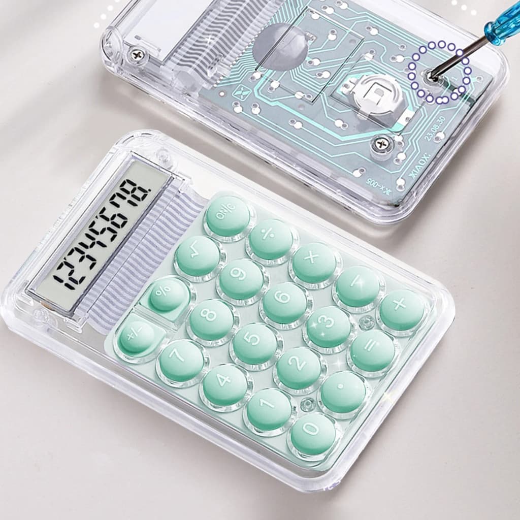 Mini calculator de birou Karuida KK-506, 8 caractere, carcasa transparenta, butoane verzi — 2