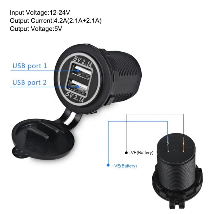 Încărcător Auto 12V/24V - 2.1A, 2 porturi USB, montaj Îngropat + Capac Protecție, pentru Mașină, Camion, Barcă — 4