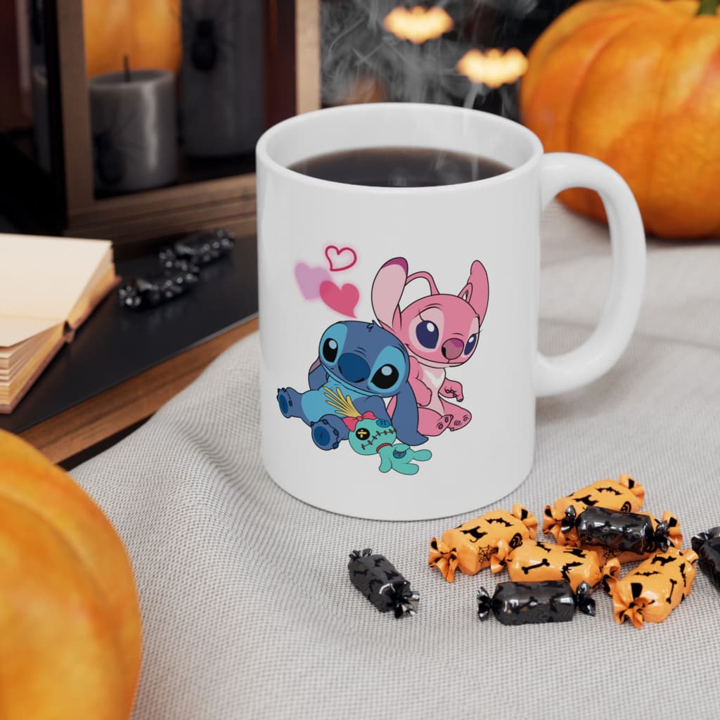 Cana ceramica personalizata, design Stitch in Love, 330 ml, alba — 2