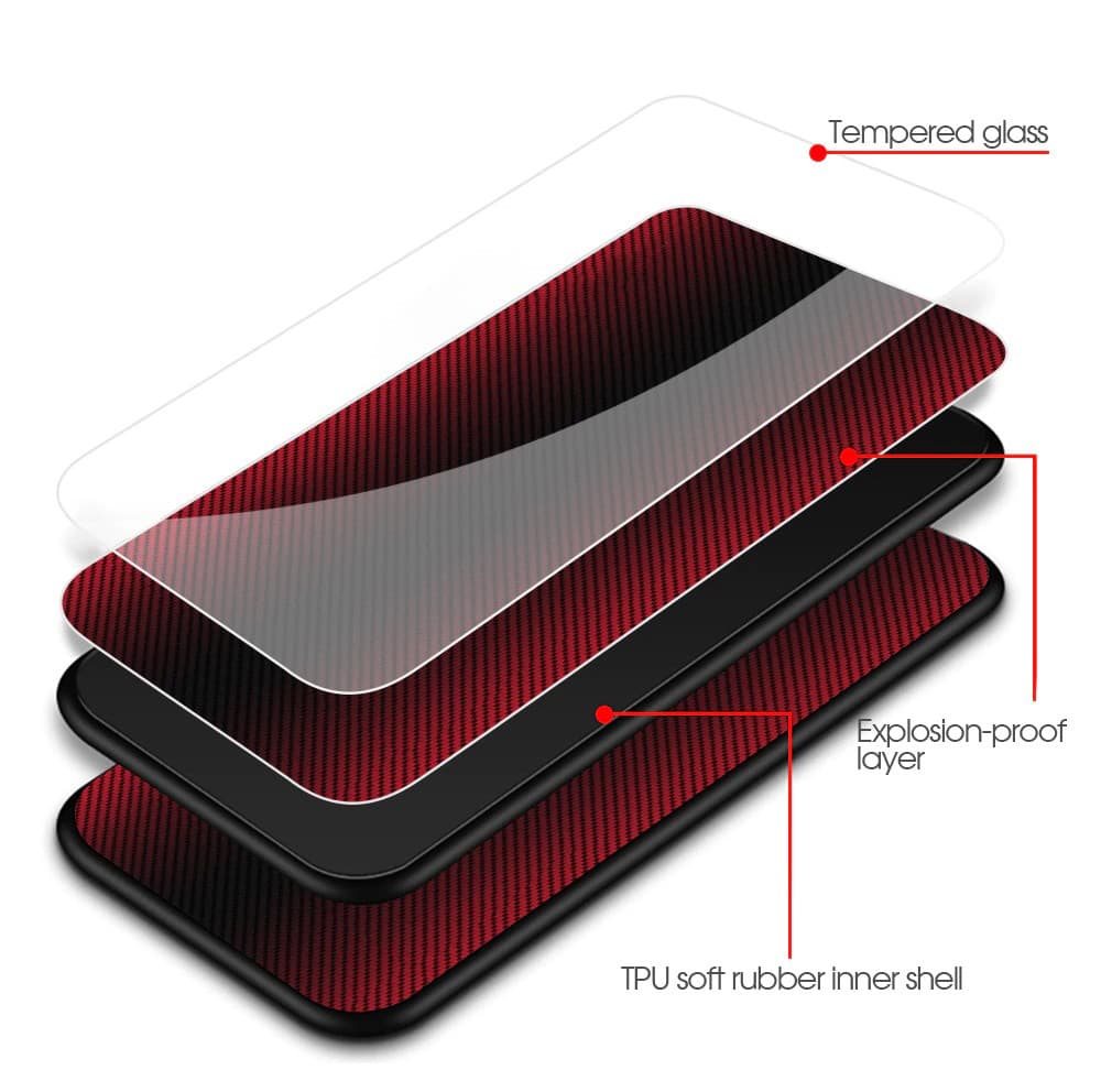 Husa Carbon Glass pentru Samsung Galaxy A41, sticla si silicon, negru — 2