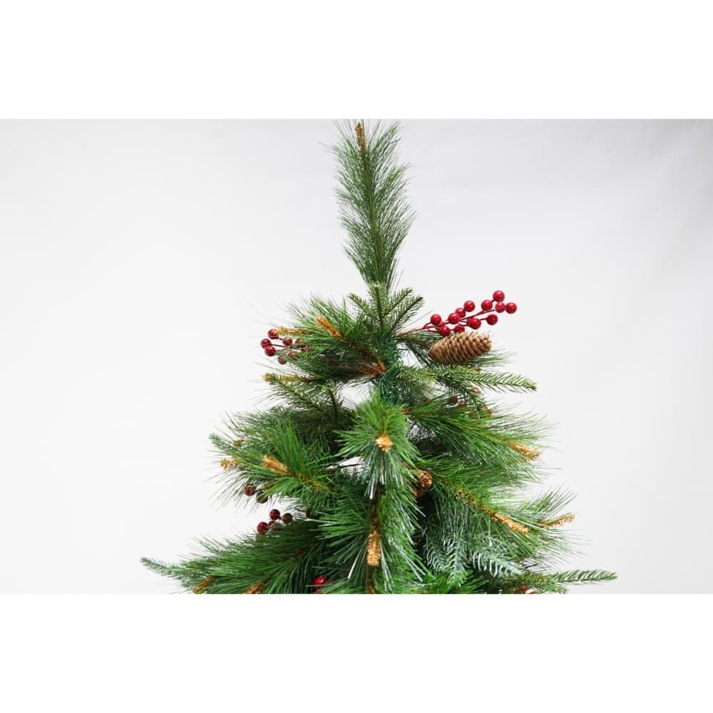 Brad artificial de Craciun Premium, decorat cu conuri pin rosii, inaltime 180 cm, 414 ramuri, verde, suport metalic inclus — 2