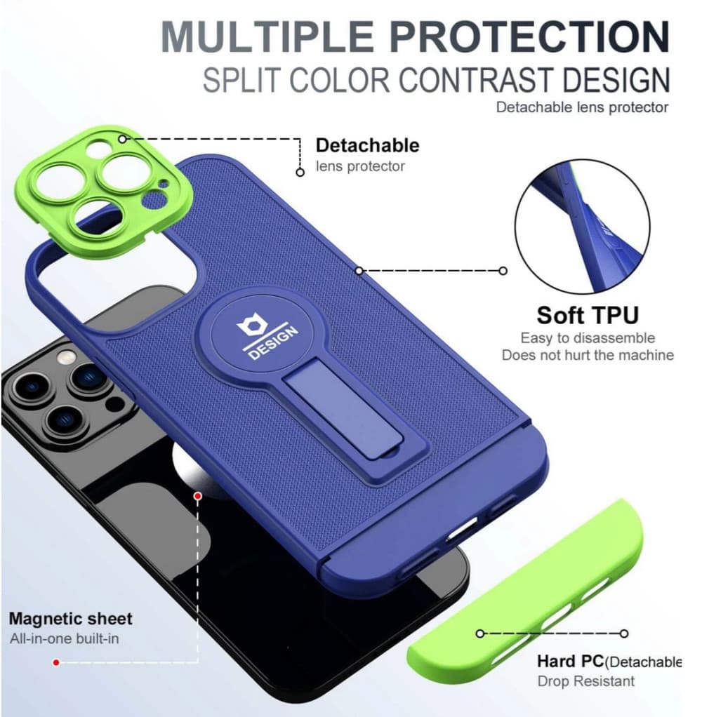 Husa Apple iPhone 11 Pro, Armor Design, functie stand, insertie metalica pentru suport auto magnetic, albastru — 3