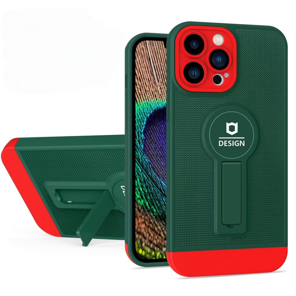 Husa Apple iPhone 13 Pro, Armor Design, functie stand, insertie metalica pentru suport auto magnetic, verde/rosu — 2