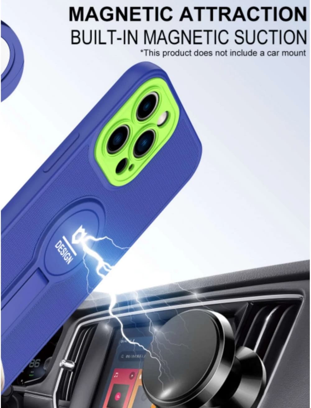 Husa Apple iPhone 13 Pro Max, Armor Design, functie stand, insertie metalica pentru suport auto magnetic, albastru — 6