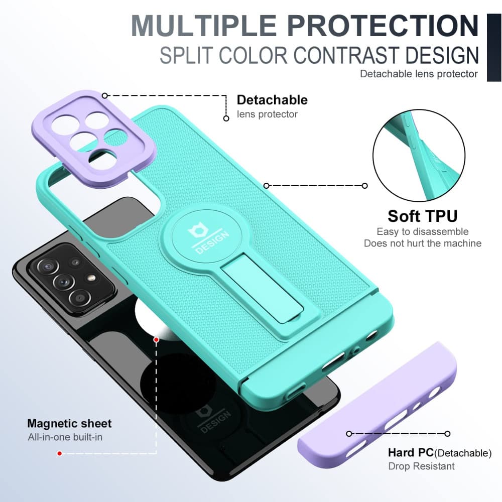 Husa Samsung Galaxy A13 4G, Armor Design, functie stand, insertie metalica pentru suport auto magnetic, turcoaz/mov — 3