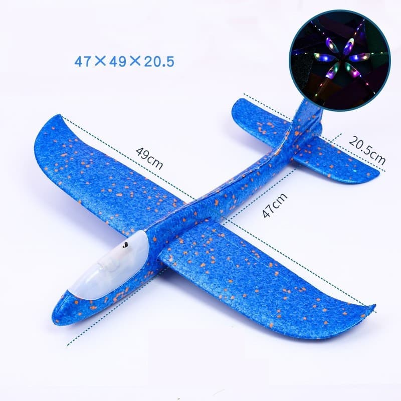Avion planor din polistiren, cu iluminare LED, 47 cm, albastru — 4