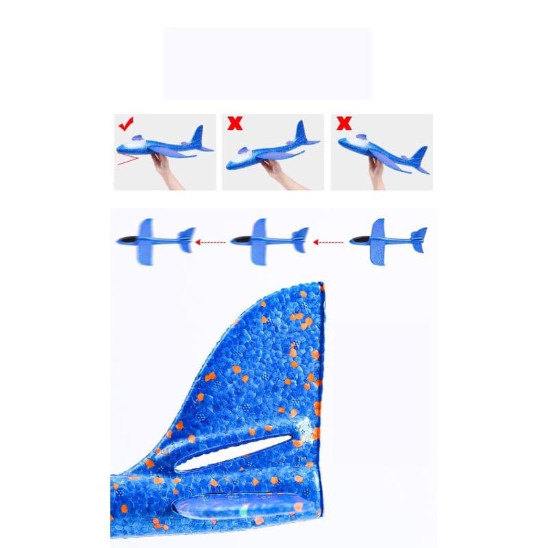 Avion planor din polistiren, cu iluminare LED, 47 cm, albastru — 5