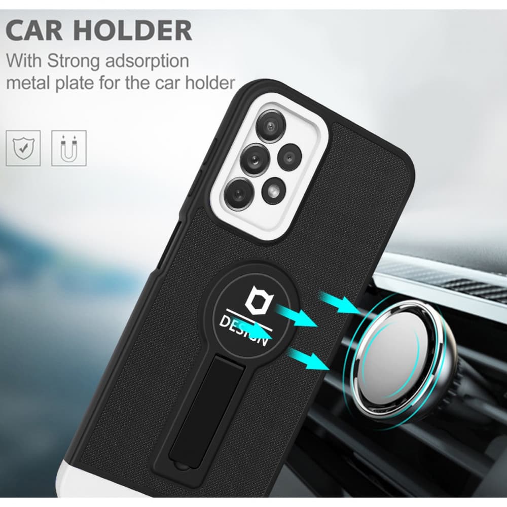 Husa Samsung Galaxy S21 FE , Armor Design, functie stand, insertie metalica pentru suport auto magnetic, negru/alb — 4