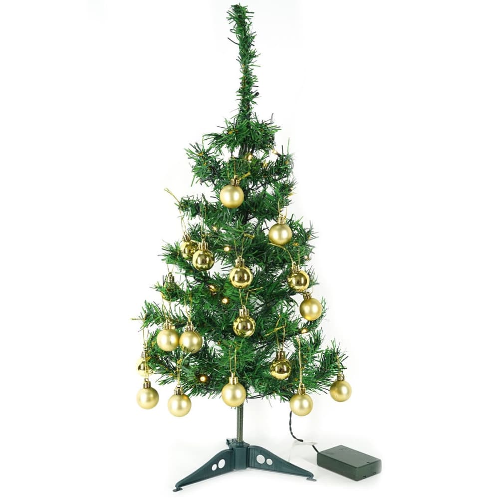 Brad artificial impodobit, 60 cm, suport plastic cu instalatie luminoasa 20 LED alb cald + 20 globuri aurii incluse — 2