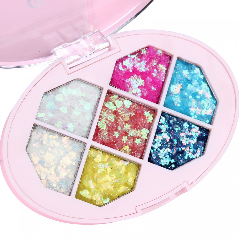 Paleta cu Glitter, Flippy, Varianta 1, 7 Nuante, Pentru Corp si Par, 50 g, Rezistent la Apa, 9.8 x 6.8 cm, Multicolor — 4