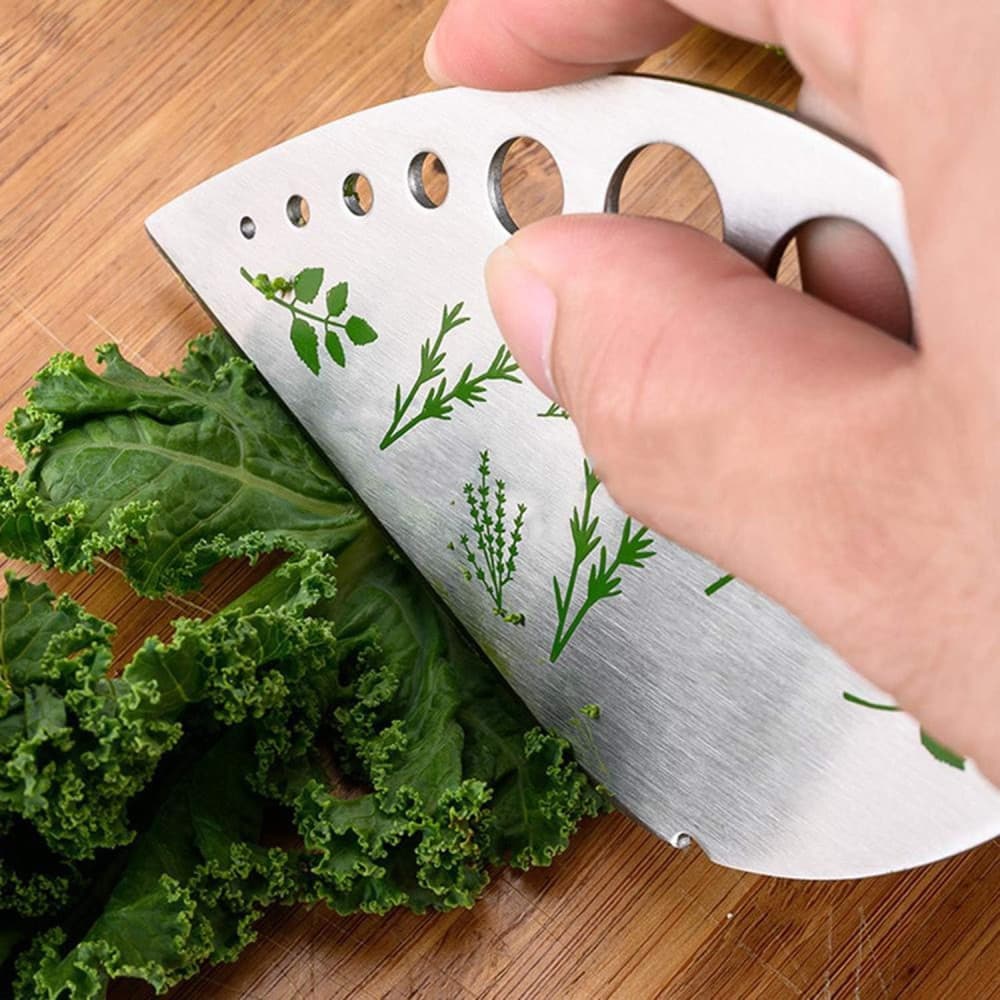 Tocator manual pentru ierburi Herb Cutter, 9 gauri de diferite dimensiuni, multifunctional, otel inoxidabil, 12.3 x 6.9 cm, argintiu — 6