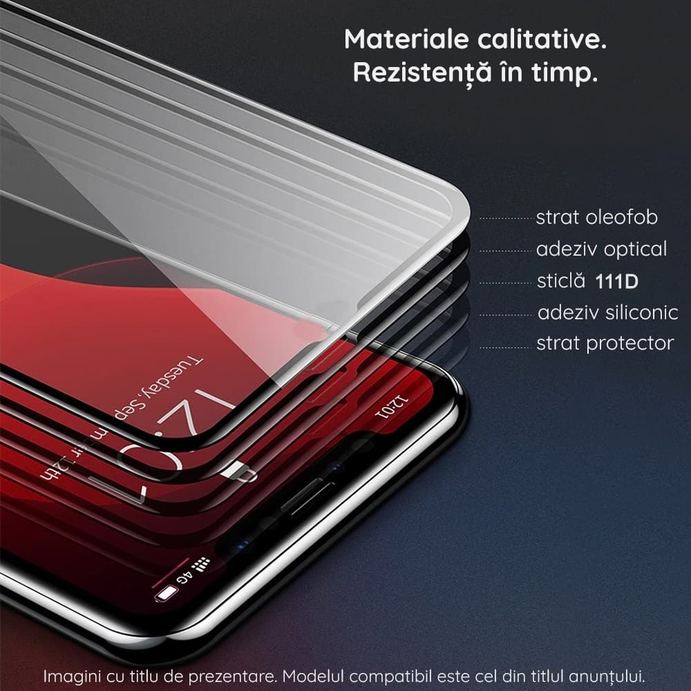 Folie de sticla Apple iPhone 15 Pro, Full Glue 111D, margini negre — 3