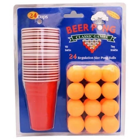 Joc de baut Beer Pong , 24 Pahare, 24 Mingi, material plastic, reutilizabil, portabil, rosu — 4