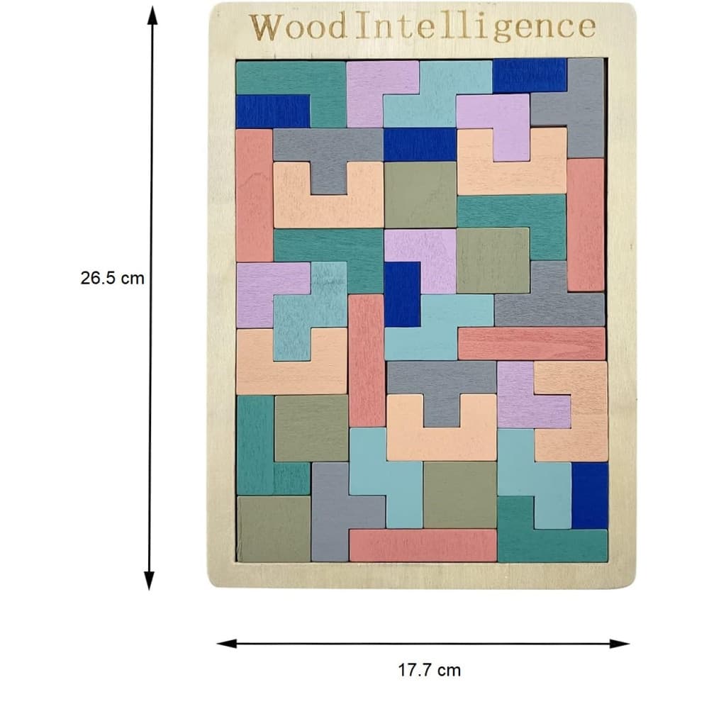 Puzzle Montessori dinl lemn, tip Tetris, 40 piese, multicolor pastel — 3