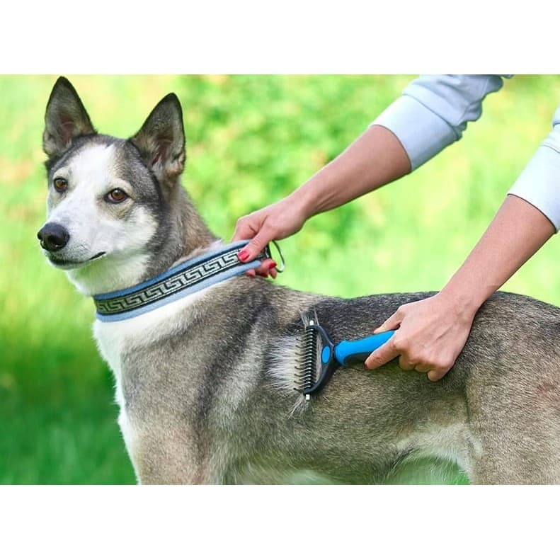 Pieptene pentru părul de animale, dispozitiv de ingrijire cu două fețe, albastru — 3