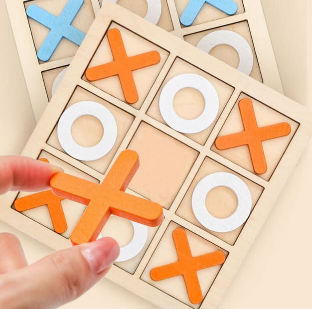 Jucarie tip Montessori "X si O", 9 piese, lemn, portocaliu/alb — 3