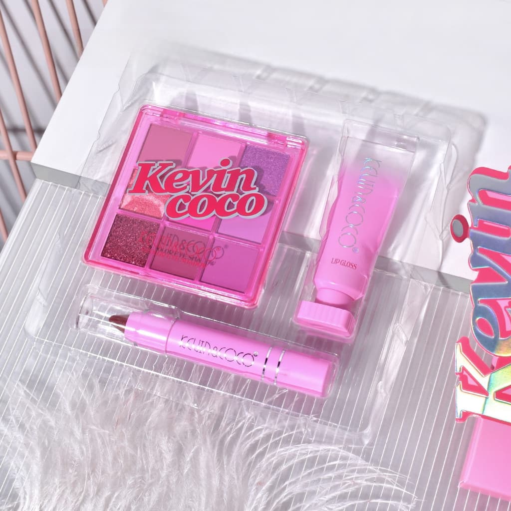 Set 3 produse machiaj KEVIN & COCO, Pink Hearted, 9 culori, 15.5 x 13 x 3.4 cm — 3