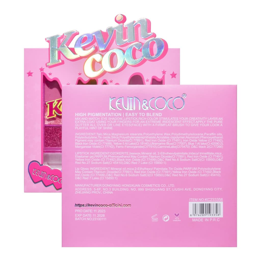 Set 3 produse machiaj KEVIN & COCO, Pink Hearted, 9 culori, 15.5 x 13 x 3.4 cm — 5