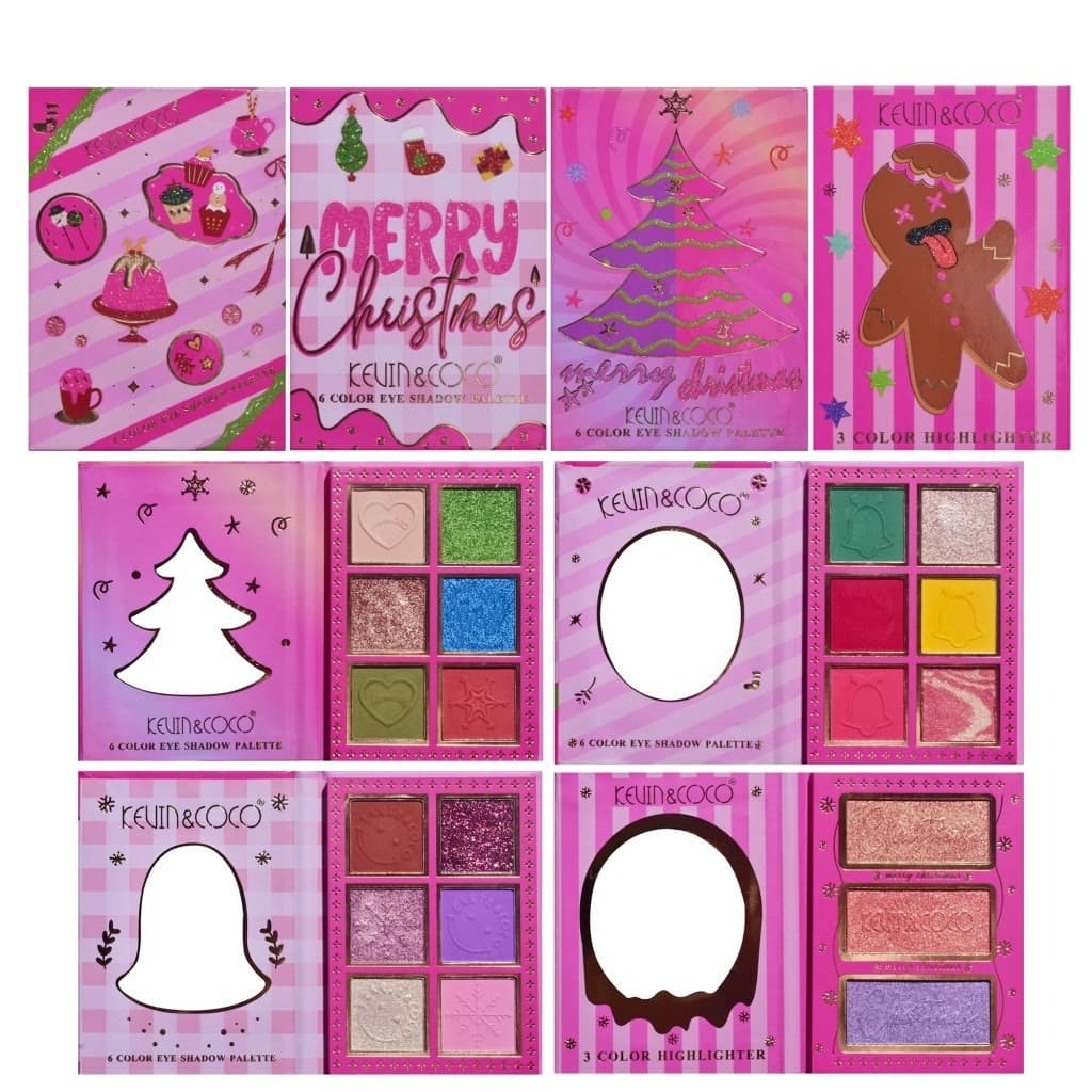 Set 4 palete de machiaj KEVIN & COCO, Christmas Jingle, 21 culori, 27.3 x 20.8 x 2.4 cm — 9