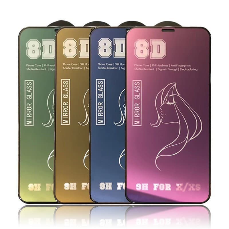 Folie de sticla Apple iPhone 15 Pro, Full Glue 8D Mirror Glass, efect oglinda, reflexie albastra, margini negre — 5